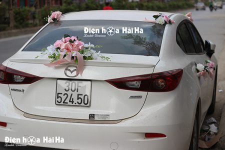 Hoa xe cưới bằng lụa lan trắng hồng phấn hiện đại mã XHG-072 giá rẻ (8)