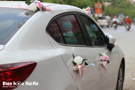 Hoa xe cưới bằng lụa lan trắng hồng phấn hiện đại mã XHG-072 giá rẻ (9)