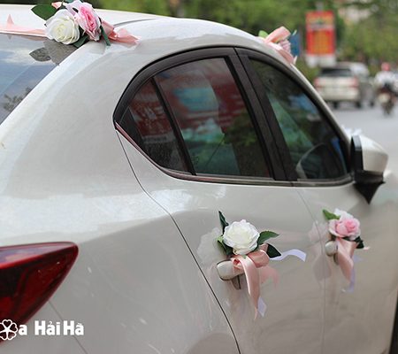Hoa xe cưới bằng lụa lan trắng hồng phấn hiện đại mã XHG-072 giá rẻ (9)
