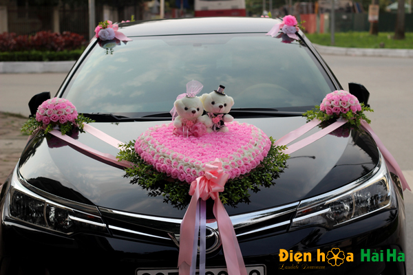 Mua hoa giả trang trí xe cưới hồng tường vi song hỷ XHG-062 đi cao tốc
