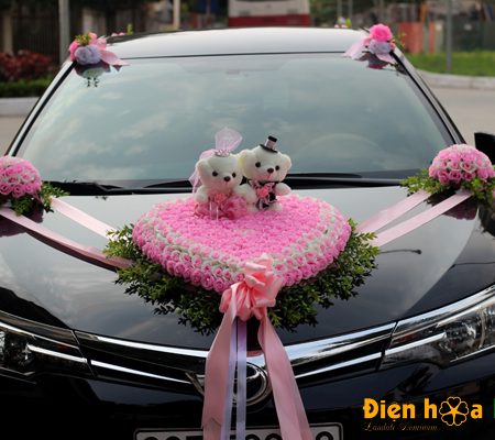 Mua hoa giả trang trí xe cưới hồng tường vi song hỷ XHG-062 đi cao tốc (2)