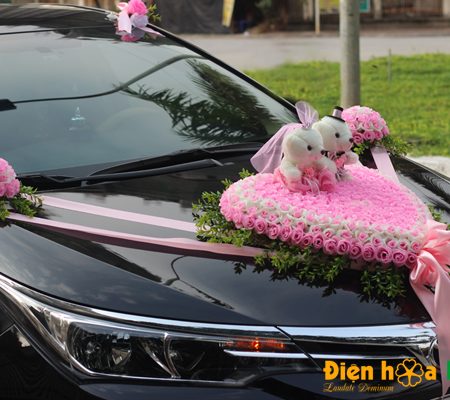 Mua hoa giả trang trí xe cưới hồng tường vi song hỷ XHG-062 đi cao tốc (3)