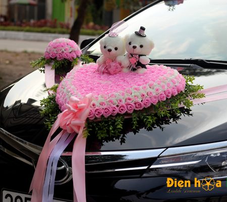 Mua hoa giả trang trí xe cưới hồng tường vi song hỷ XHG-062 đi cao tốc (4)