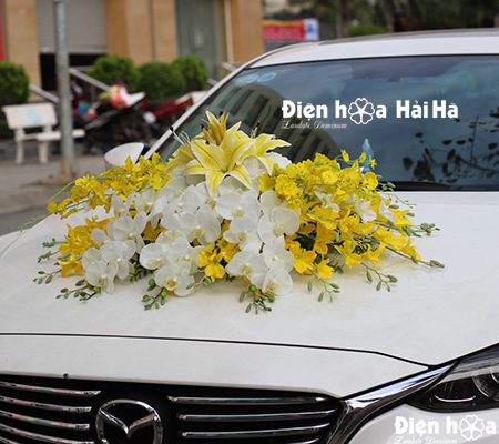 Mua hoa giả trang trí xe hoa cụm hoa lan vàng hồ điệp (3)