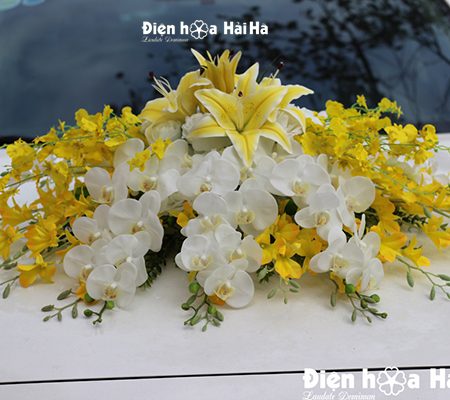 Mua hoa giả trang trí xe hoa cụm hoa lan vàng hồ điệp (4)