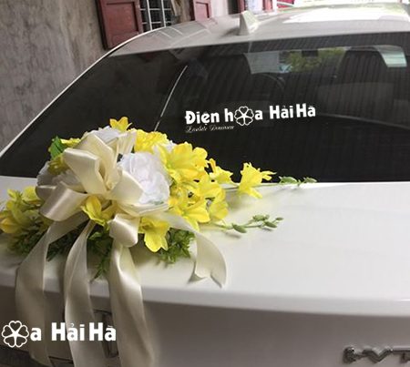 Mua hoa giả trang trí xe hoa cụm hoa lan vàng hồ điệp (7)