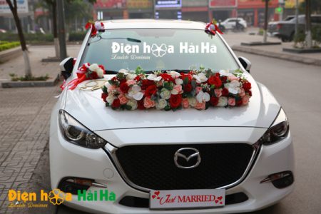 Mẫu xe hoa cưới bằng lụa hồng cam đỏ rực rỡ mã XHG-096 sang trọng (2)