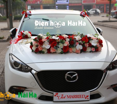 Mẫu xe hoa cưới bằng lụa hồng cam đỏ rực rỡ mã XHG-096 sang trọng (2)