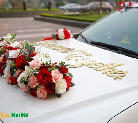 Mẫu xe hoa cưới bằng lụa hồng cam đỏ rực rỡ mã XHG-096 sang trọng (3)