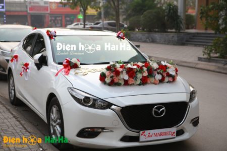 Mẫu xe hoa cưới bằng lụa hồng cam đỏ rực rỡ mã XHG-096 sang trọng (4)
