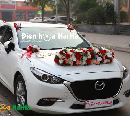Mẫu xe hoa cưới bằng lụa hồng cam đỏ rực rỡ mã XHG-096 sang trọng (4)