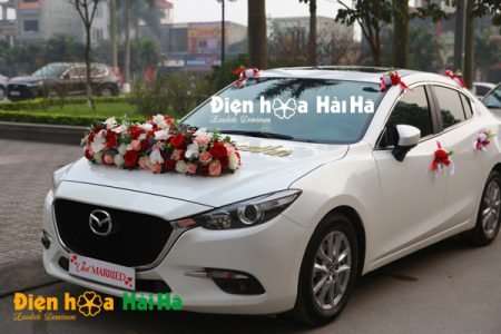 Mẫu xe hoa cưới bằng lụa hồng cam đỏ rực rỡ mã XHG-096 sang trọng (5)