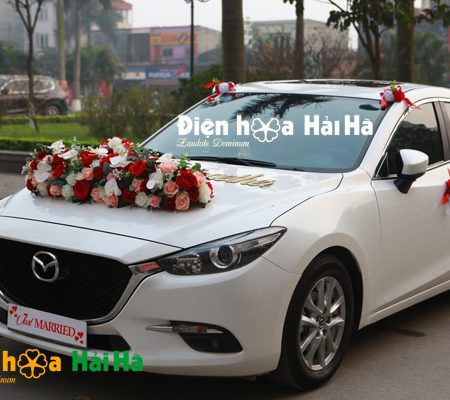 Mẫu xe hoa cưới bằng lụa hồng cam đỏ rực rỡ mã XHG-096 sang trọng (5)