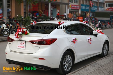 Mẫu xe hoa cưới bằng lụa hồng cam đỏ rực rỡ mã XHG-096 sang trọng (6)