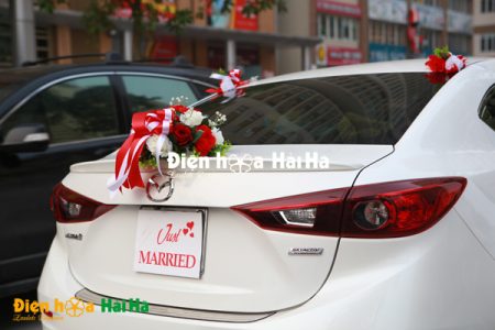 Mẫu xe hoa cưới bằng lụa hồng cam đỏ rực rỡ mã XHG-096 sang trọng (7)
