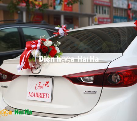Mẫu xe hoa cưới bằng lụa hồng cam đỏ rực rỡ mã XHG-096 sang trọng (7)