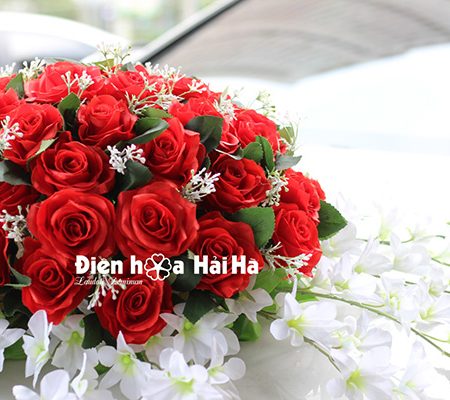 Mẫu xe hoa cưới bằng lụa quả cầu đỏ rực rỡ mã XHG-076 bền đẹp (10)
