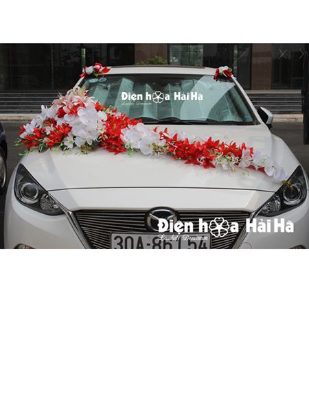 Trang trí xe cưới bằng hoa giả sao biển đỏ hồ điệp XHG-024