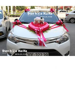 Trang trí xe cưới bằng hoa giả hồng sen phấn bền đẹp mã XHG-135 giá rẻ (1)