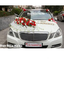 Trang trí xe cưới bằng hoa lụa dải hồng đỏ hiện đại XHG-120 sang trọng (1)