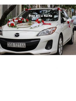 Trang trí xe cưới bằng hoa lụa kèm chữ hình ovan XHG-079 sang trọng (1)