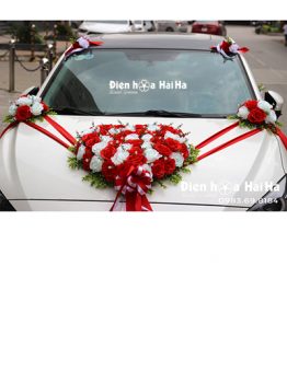 Trang trí xe hoa bằng hoa giả trái tim hồng bông to mã XHG-088 giá rẻ (1)