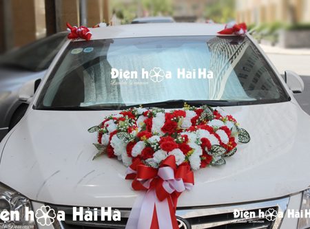 bán hoa giả trang trí xe cưới hồng đỏ trắng độc đáo (2)