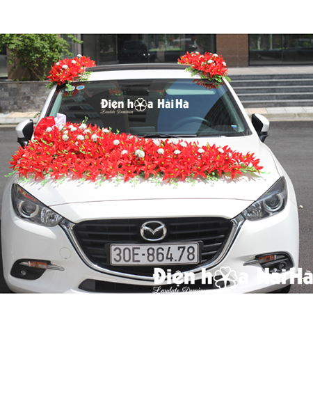 hoa giả trang trí xe cưới tphcm lan đỏ sang trọng mã XHG-019 giá rẻ