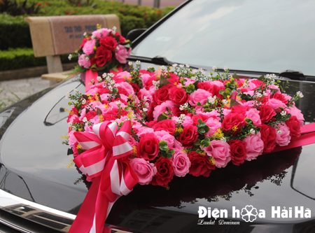 hoa giả trang trí xe cưới giá rẻ trái tim hồng phấn (3)