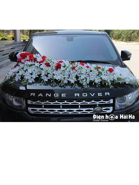 Trang trí xe cưới bằng hoa giả lan trắng siêu đẹp mã XHG-009 giá rẻ