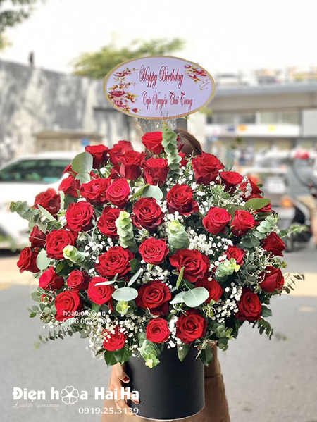 Giỏ hoa hồng đỏ đẹp - Hạnh Phúc Bất Tận - Điện hoa Hải Hà