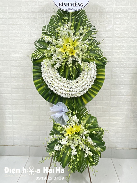 Kệ hoa tang lễ lan trắng 2 tầng - Thanh Thoát sang trọng, thành kính