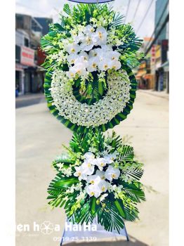 Vòng hoa tang lễ lan trắng 3 tầng - Yên Nghỉ chia buồn thành kính
