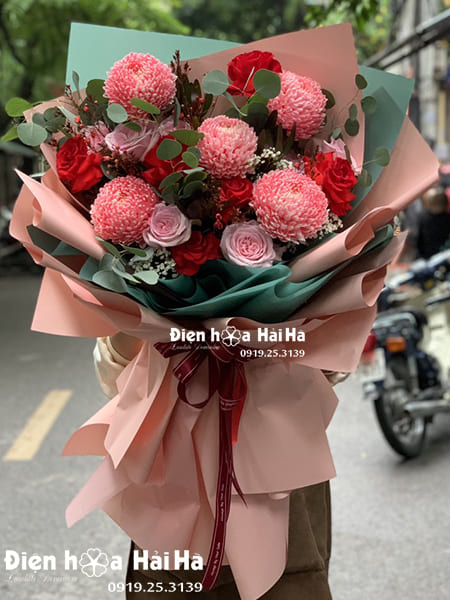 Bó hoa tặng sinh nhật đẹp - Nắng Hồng hiện đại sang trọng