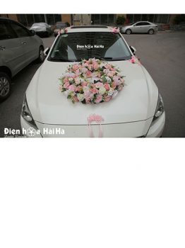 Địa chỉ bán bộ hoa lụa gắn xe cưới hồng phấn định tình