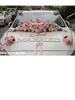 Địa chỉ mua bộ hoa lụa kết xe cưới siêu phẩm hoa hồng