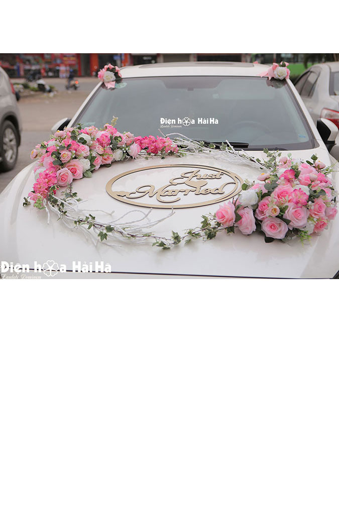 Bộ hoa trang trí xe cưới bằng lụa mẫu mới 2024 phi yến hồng