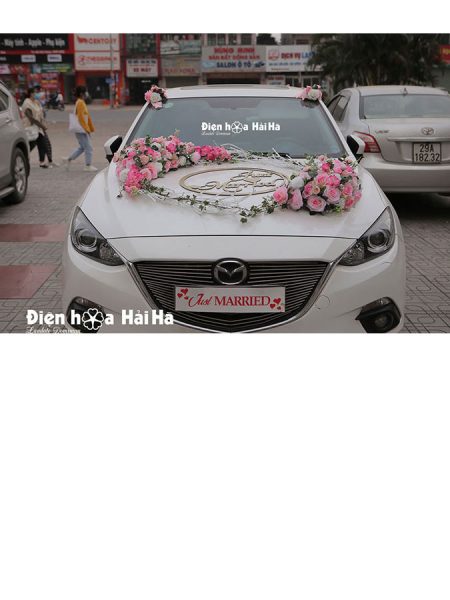 Bộ hoa trang trí xe cưới bằng lụa mẫu mới 2022 phi yến hồng