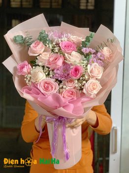 Bó hoa chúc mừng 20-10 tông hồng phấn xinh yêu