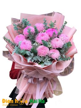 Hoa tặng 20-10 bó hoa cúc mẫu đơn hồng 10 bông yêu kiều