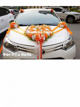 Mẫu hoa giả trang trí xe cưới hoa vải đẹp màu cam