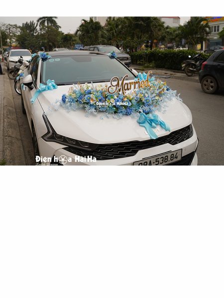 Bán hoa lụa kết xe cưới tông xanh Nữ Hoàng VIP nhất