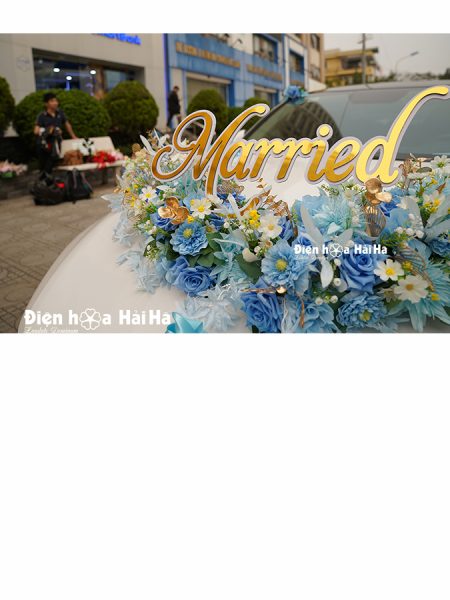 Bán hoa lụa kết xe cưới tông xanh Nữ Hoàng VIP nhất