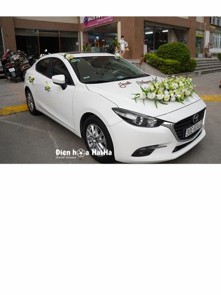 Bộ hoa giả trang trí xe cưới hoa hồng xanh lá cây hiện đại