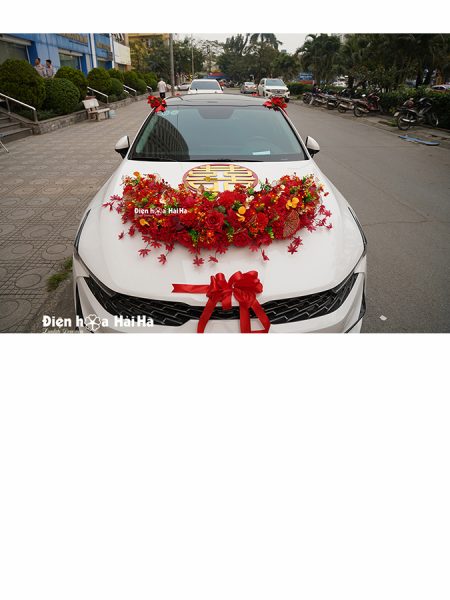 Hoa lụa xe cưới bộ vòng cung màu đỏ Song Hỷ bán chạy nhất