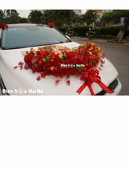 Hoa lụa xe cưới bộ vòng cung màu đỏ Song Hỷ bán chạy nhất