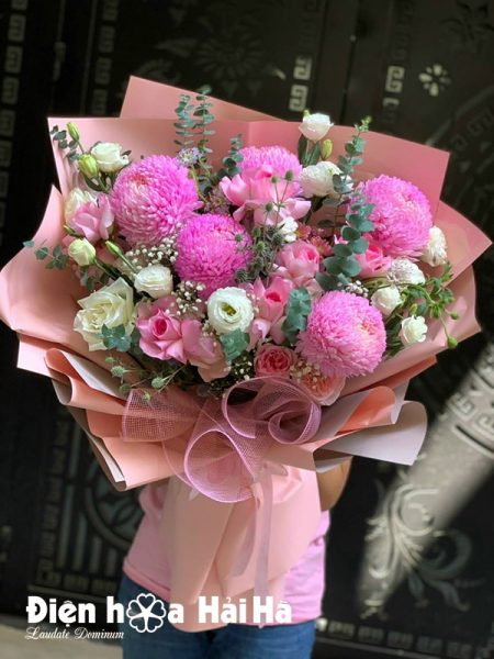 Bó hoa cúc mẫu đơn màu hồng – Hạnh phúc