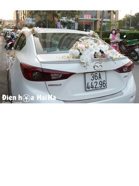 Bộ hoa lụa kết xe cưới Hồ Điệp ánh kim VIP sang trọng