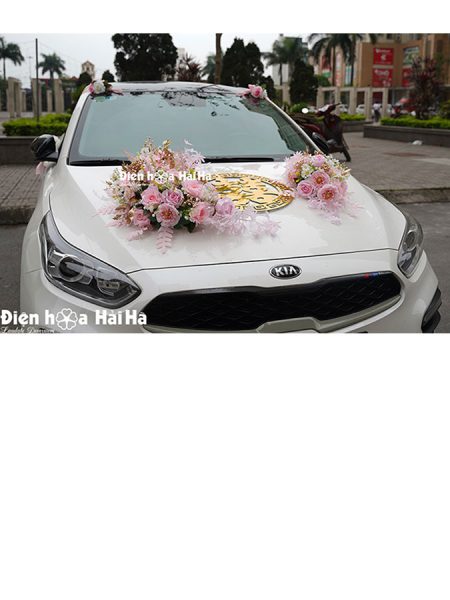 Mẫu hoa lụa kết xe cưới màu hồng Ngọt Ngào