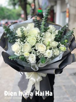 Bó hoa mừng sinh nhật hoa hồng trắng – Tinh Khôi